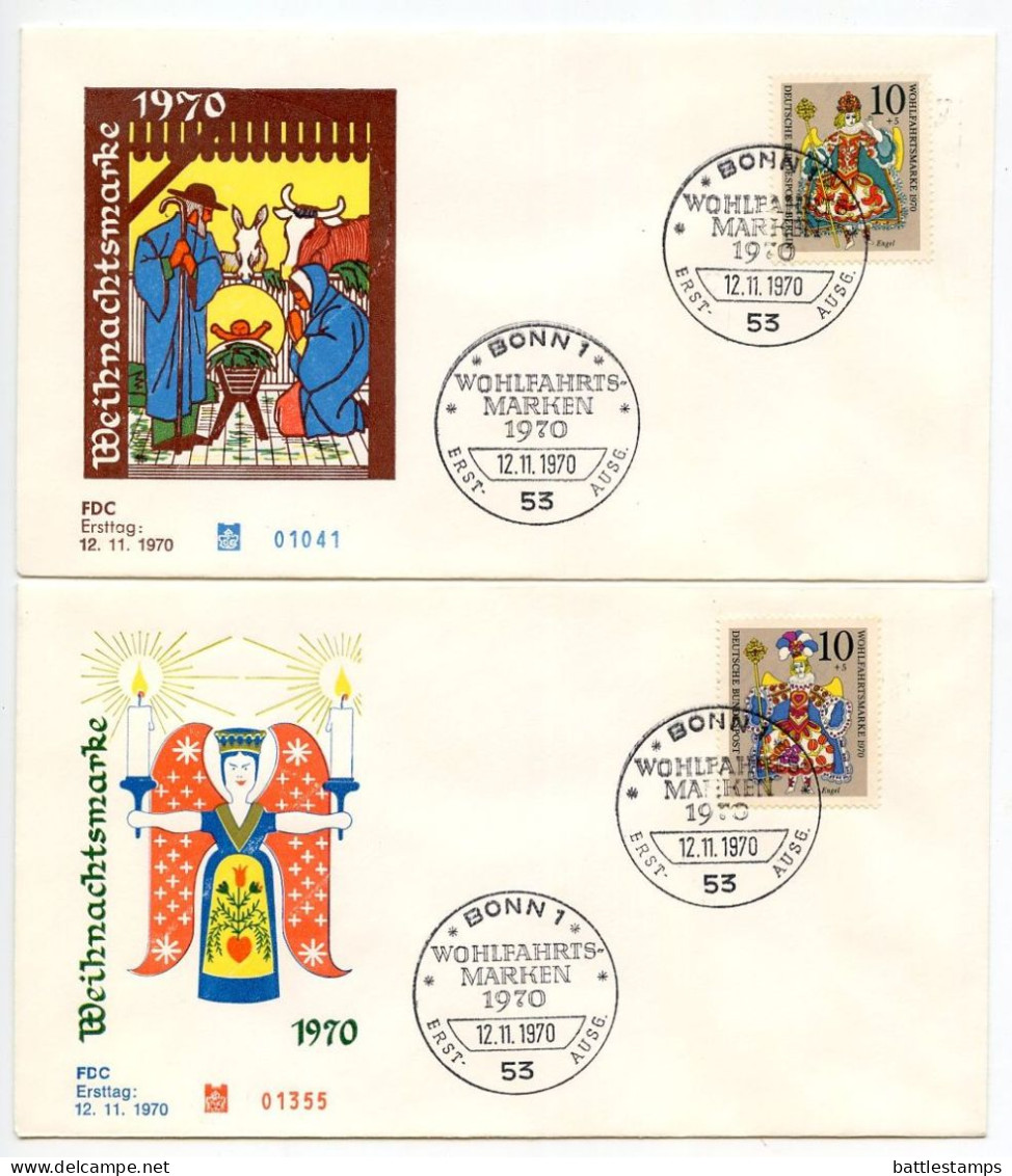 Germany, West 1970 2 FDCs Scott B467 Christmas - Rococo Angel - 1961-1970