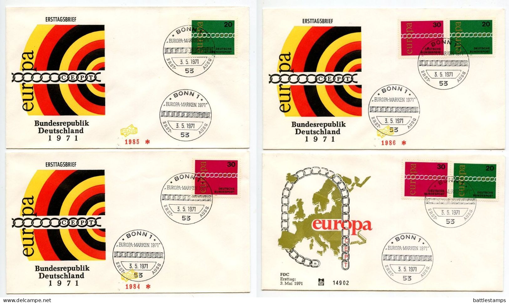Germany, West 1971 4 FDCs Scott 1064-1065 Europa - 1971-1980