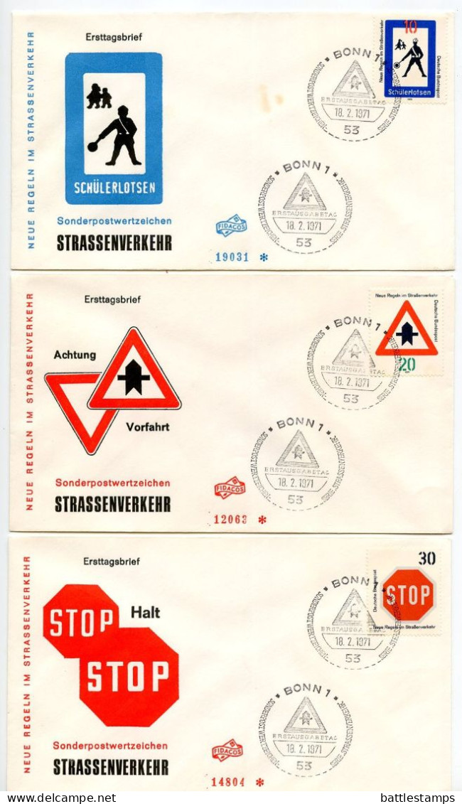 Germany, West 1971 6 FDCs Scott 1055-1058 Traffic Signs - School Crossing, Caution, Stop, Pedestrian Crossing - 1971-1980