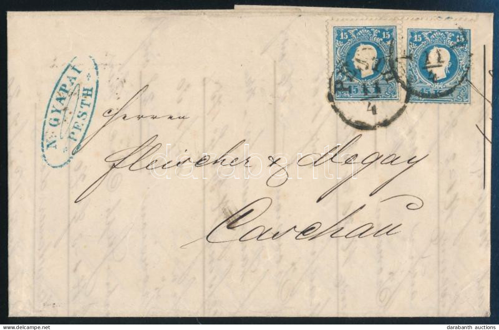 1859 2 X 15kr 2. Súlyfokozatú Komplett Levélen "PESTH" - "CASCHAU" - Autres & Non Classés