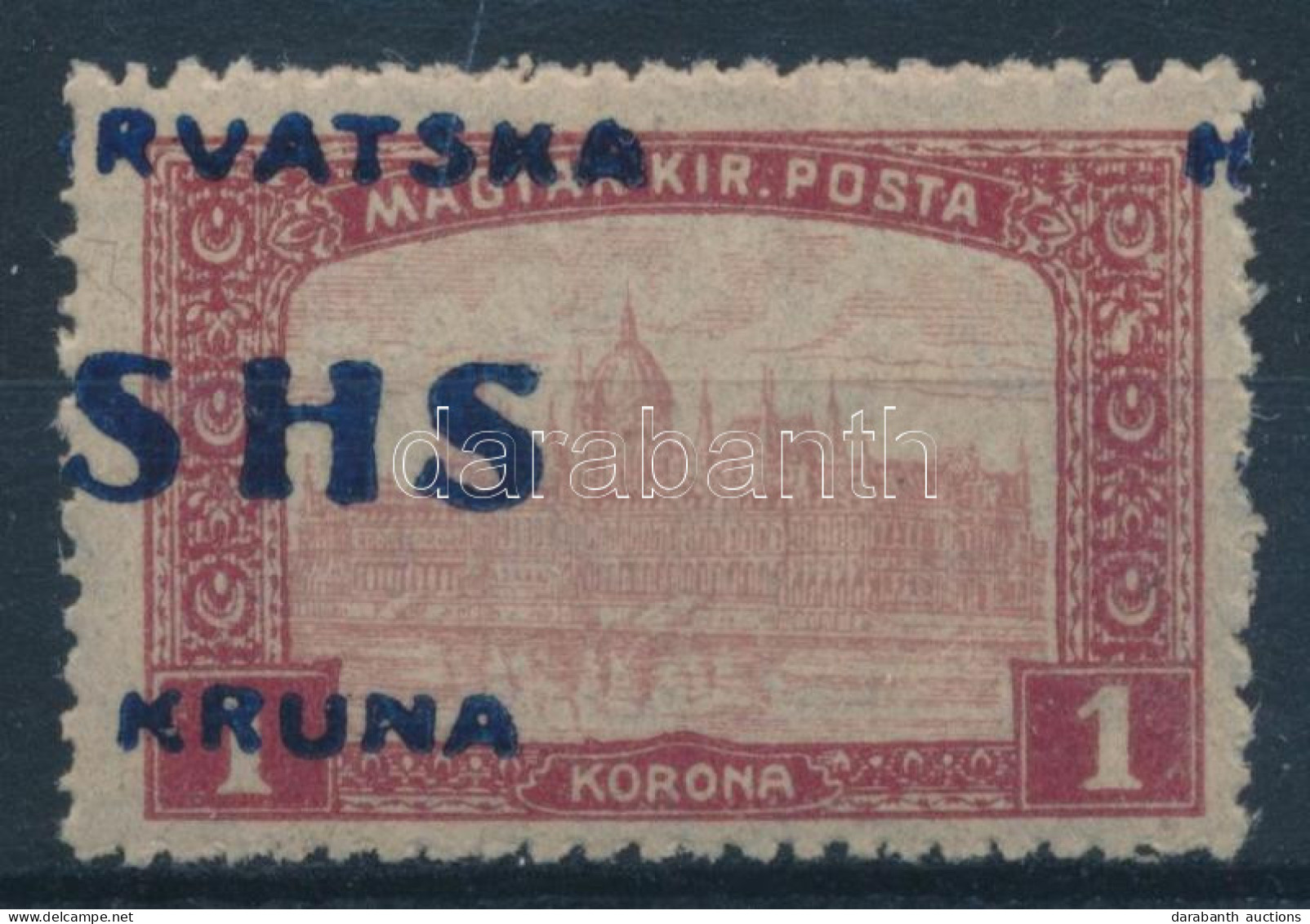 ** SHS 1918 Parlament 1K Látványosan Elcsúszott Felülnyomással. Signed: Bodor. Certificate: Zrinjscak - Sonstige & Ohne Zuordnung