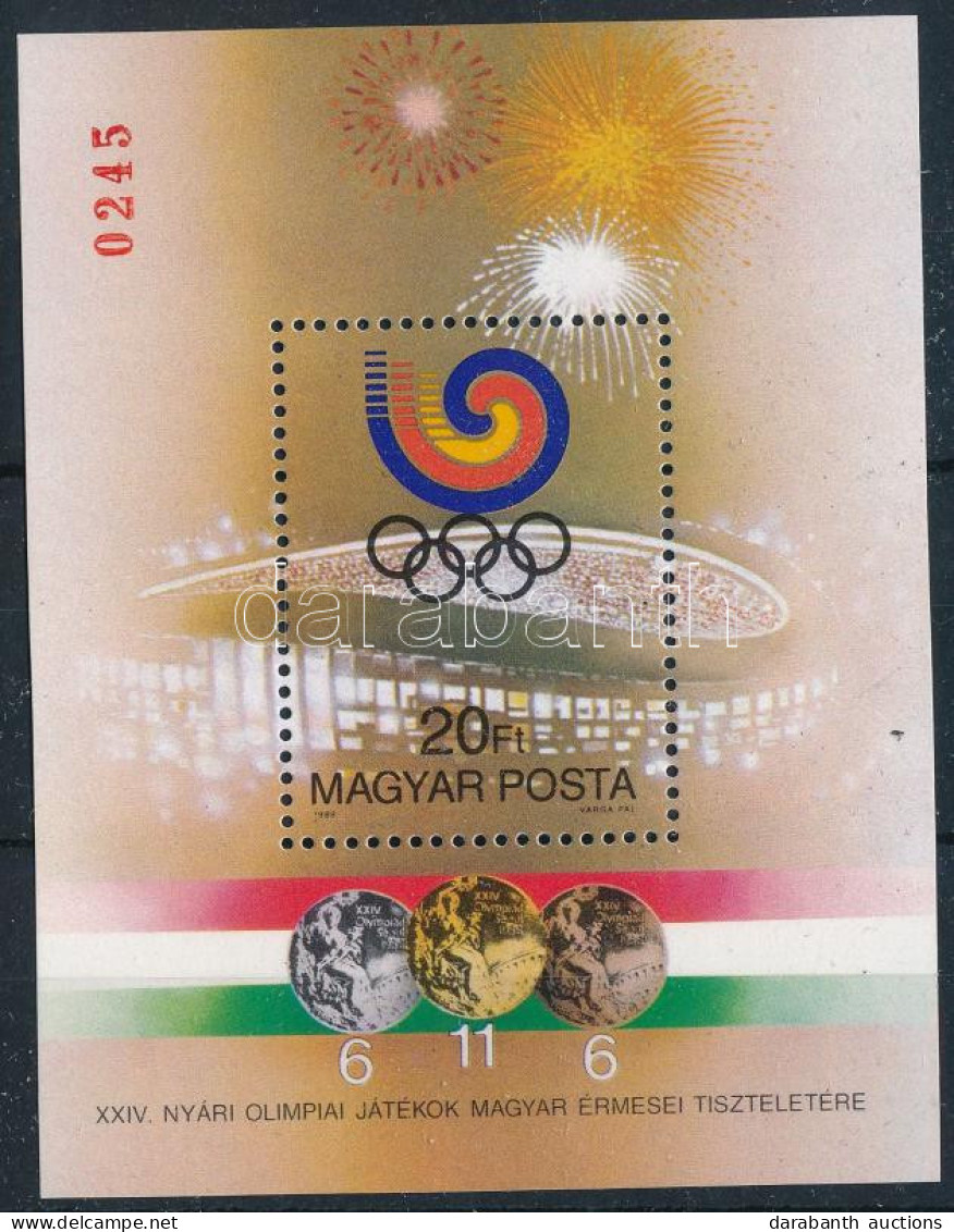 ** 1988 Olimpiai érmesek (V.) - Szöul Blokk "MAGYAR POSTA AJÁNDÉKA" Hátoldali Felirattal (20.000) - Andere & Zonder Classificatie