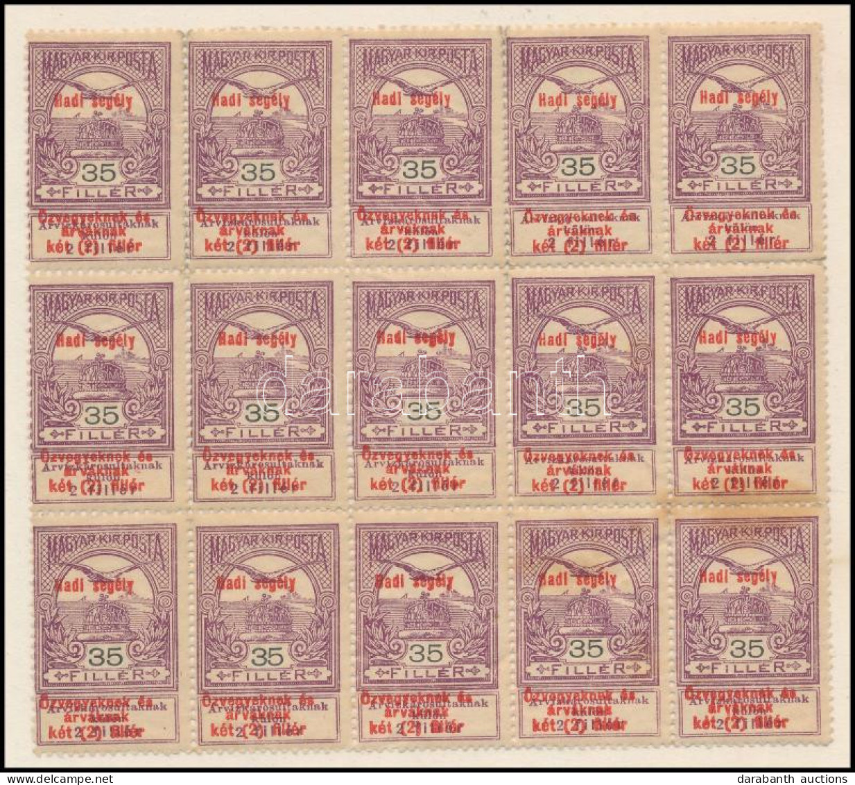 ** 1914 Hadisegély (I.) 35f 15-ös Tömb (11.250) (törések, Fogelválások, Rozsda / Folds, Aparted Perfs., Stain) - Sonstige & Ohne Zuordnung