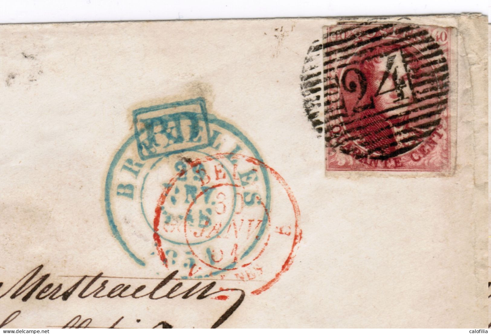 COB 5 Carmin Sur Lettre De BXL A PARIS Envoyee Deux Jours Avant Les Timbres Filigrane Sans Cadre, VAL COB 1100 EUR - 1849-1850 Medaglioni (3/5)