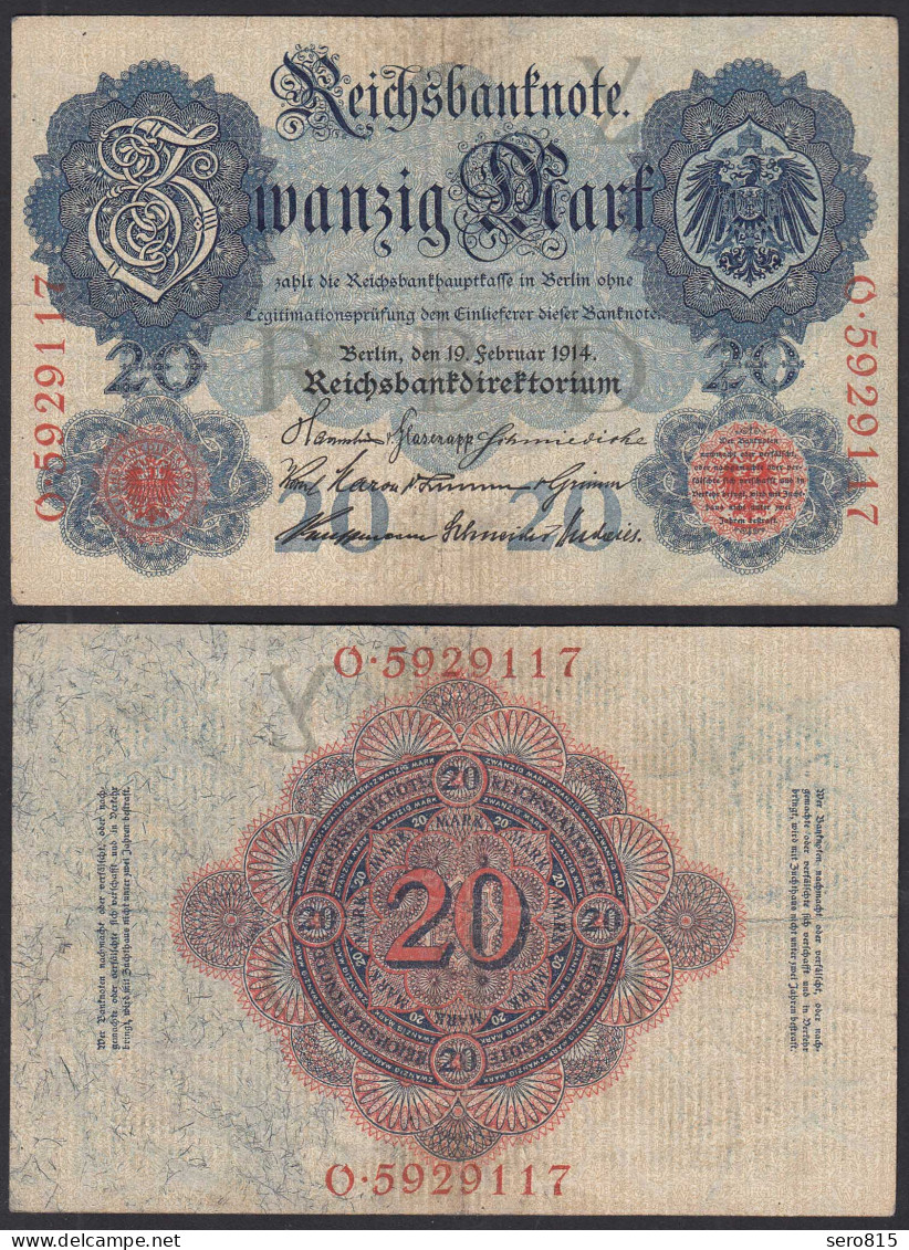 Ro.47b 20 Mark 1914 Pick 46b VF (3) Serie O UDR Y 7-stellig      (31661 - Other & Unclassified