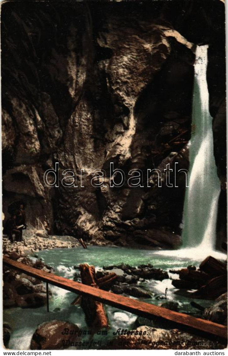 T3 1908 Burgau Am Attersee, Wasserfall In Der Burggrabenklamm / Waterfall (wet Damage) - Zonder Classificatie