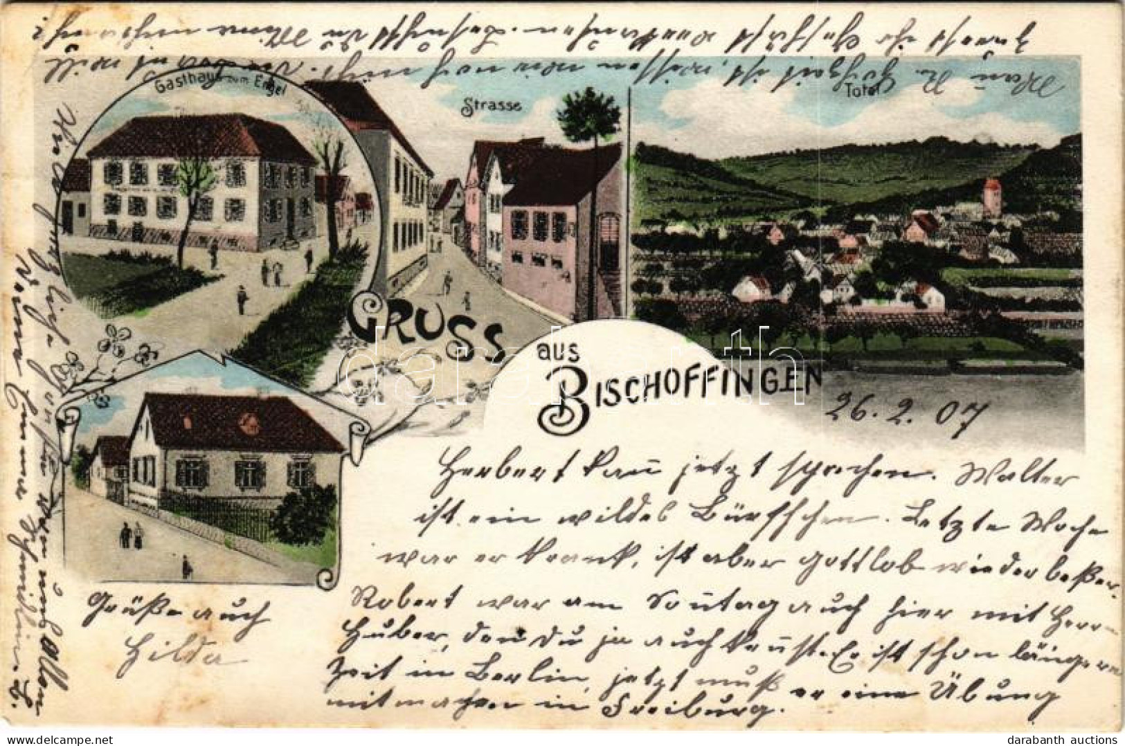 T3 1907 Vogtsburg Im Kaiserstuhl, Gruss Aus Bischoffingen, Gasthaus Rum Engel, Strasse, Total / General View, Hotel, Str - Non Classés