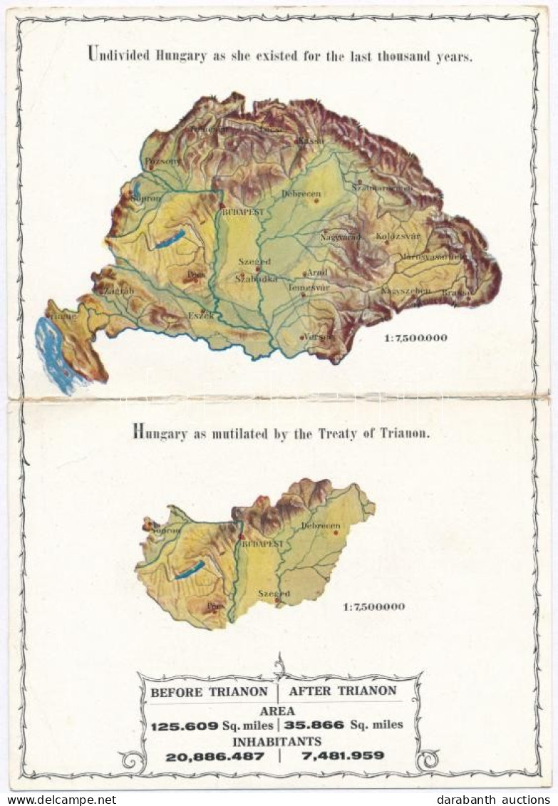 ** T3 Az Ezeréves Egységes Magyarország és A Trianoni Béke Szörnyszülöttje; Kiadja Az Urmánczy Akció, Kihajtható Képesla - Non Classés