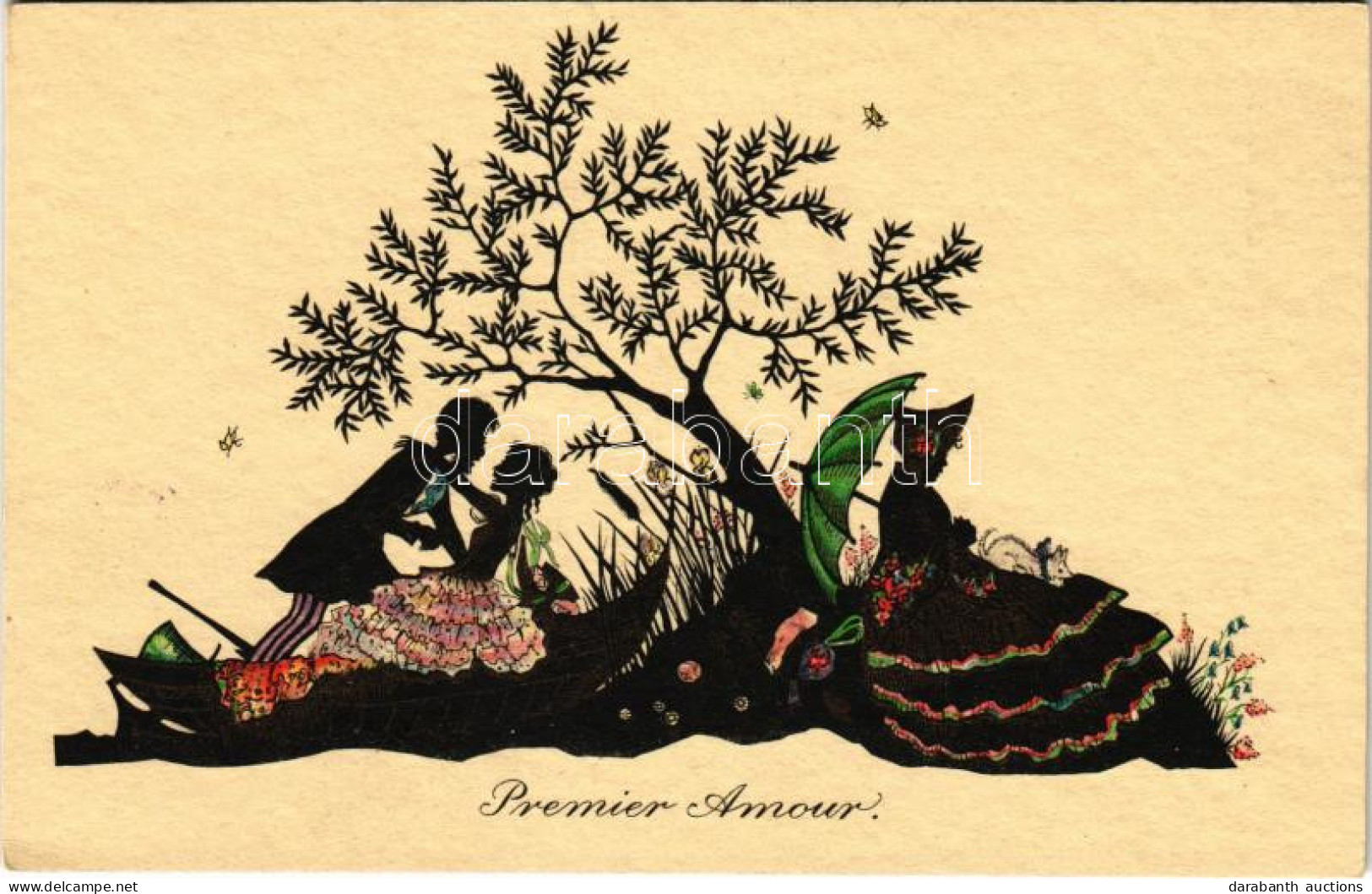 ** T2 Premier Amour / Romantic Silhouette Art Postcard With Couple, First Love. Primus W.L.B. No. 2103. - Zonder Classificatie