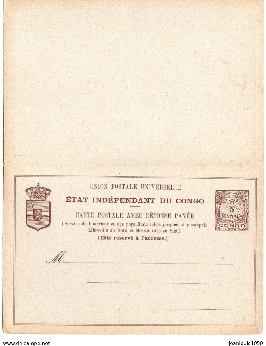 CONGO BELGE ENTIER CARTE AVEC REPONSE NEUF ** - 1884-1894