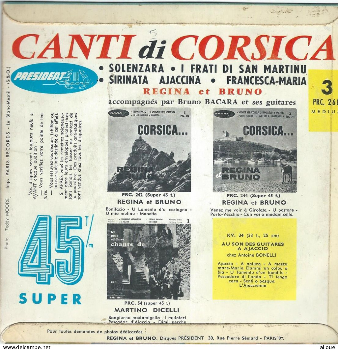 REGINA ET BRUNO - CANTI DI CORSICA - FR EP - SOLENZARA + 3 - Musiche Del Mondo