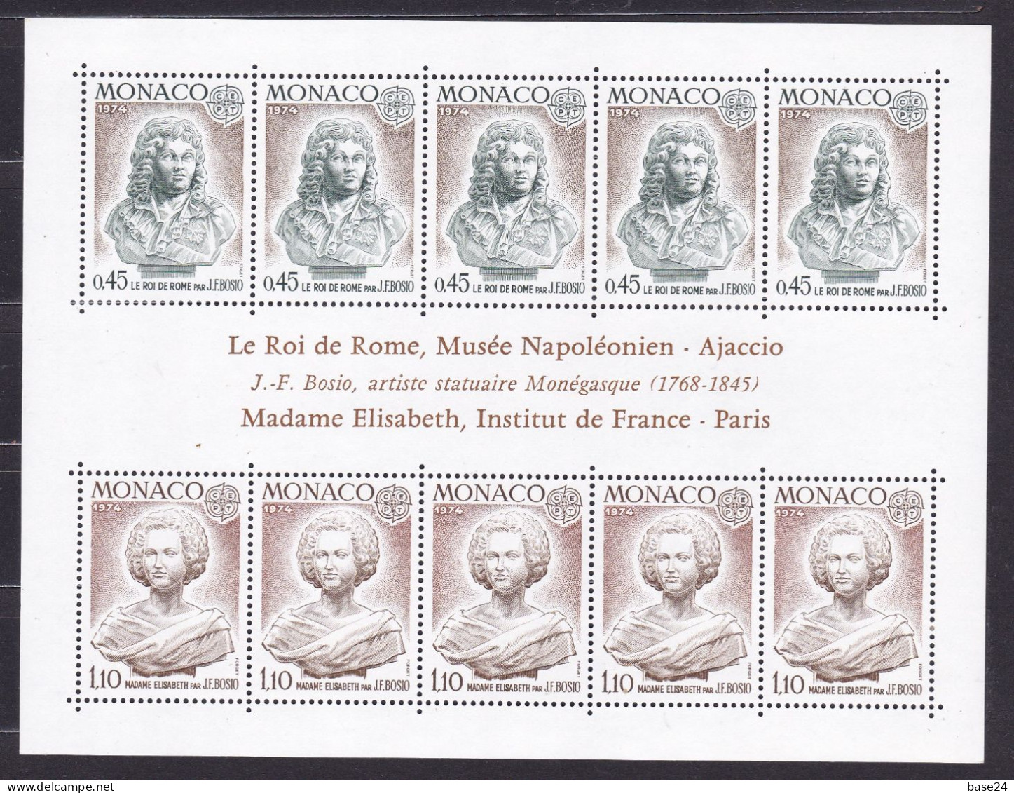 1974 Monaco EUROPA CEPT EUROPE 5 Serie Di 2 Valori Foglietto MNH** Arte: Scultura, Art: Sculpture Minisheet - 1974