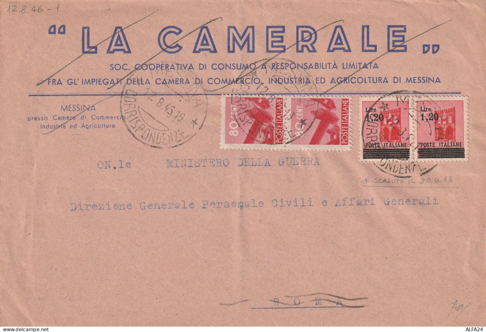 LETTERA 1946 LUOGOTENENZA 2X1,20 SS +2X80 C. TIMBRO MESSINA (YK479 - Poststempel