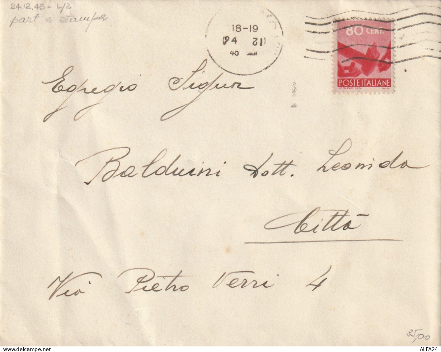 LETTERA 1945 LUOGOTENENZA C.80 ISOLATO (YK227 - Storia Postale