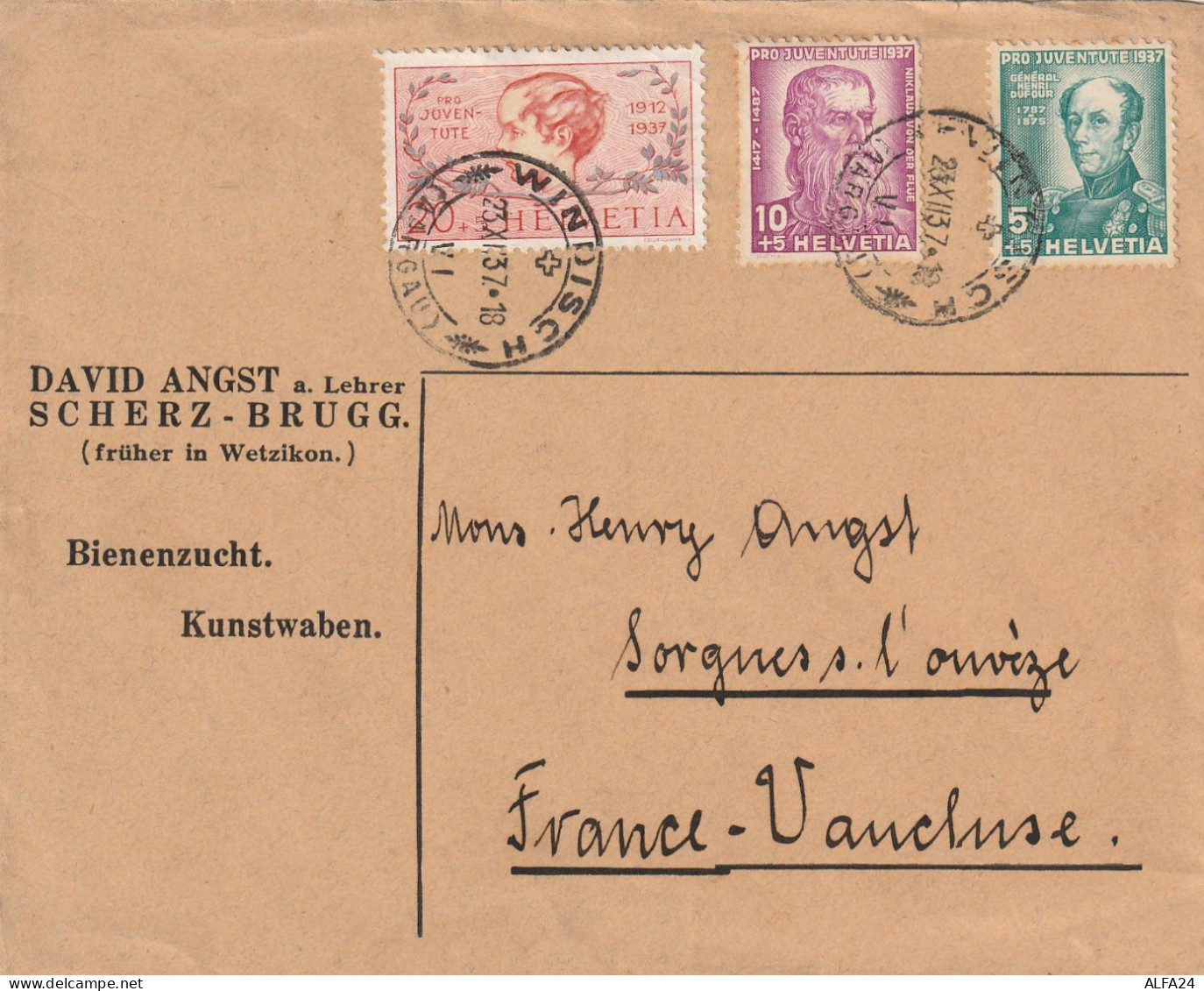 CARTOLINA POSTALE SVIZZERA 1937 PRO JUVENTUTE TIMBRO WINDISCH (YK9 - Briefe U. Dokumente