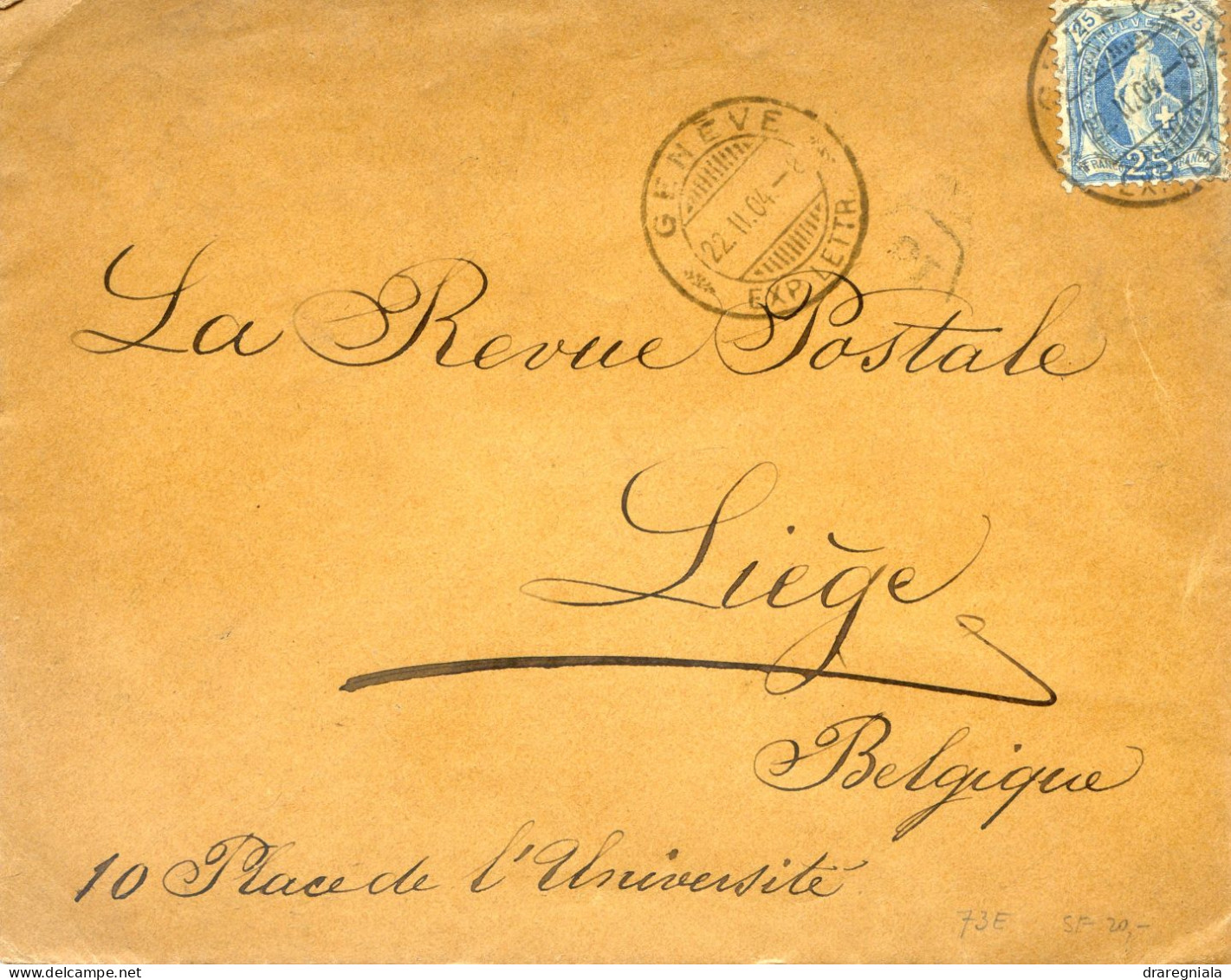 Lettre Avec Cachet De Genève 22 II 04 Exp Lettr Pour Liège Belgique - Helvétia Debout N°73E - Covers & Documents