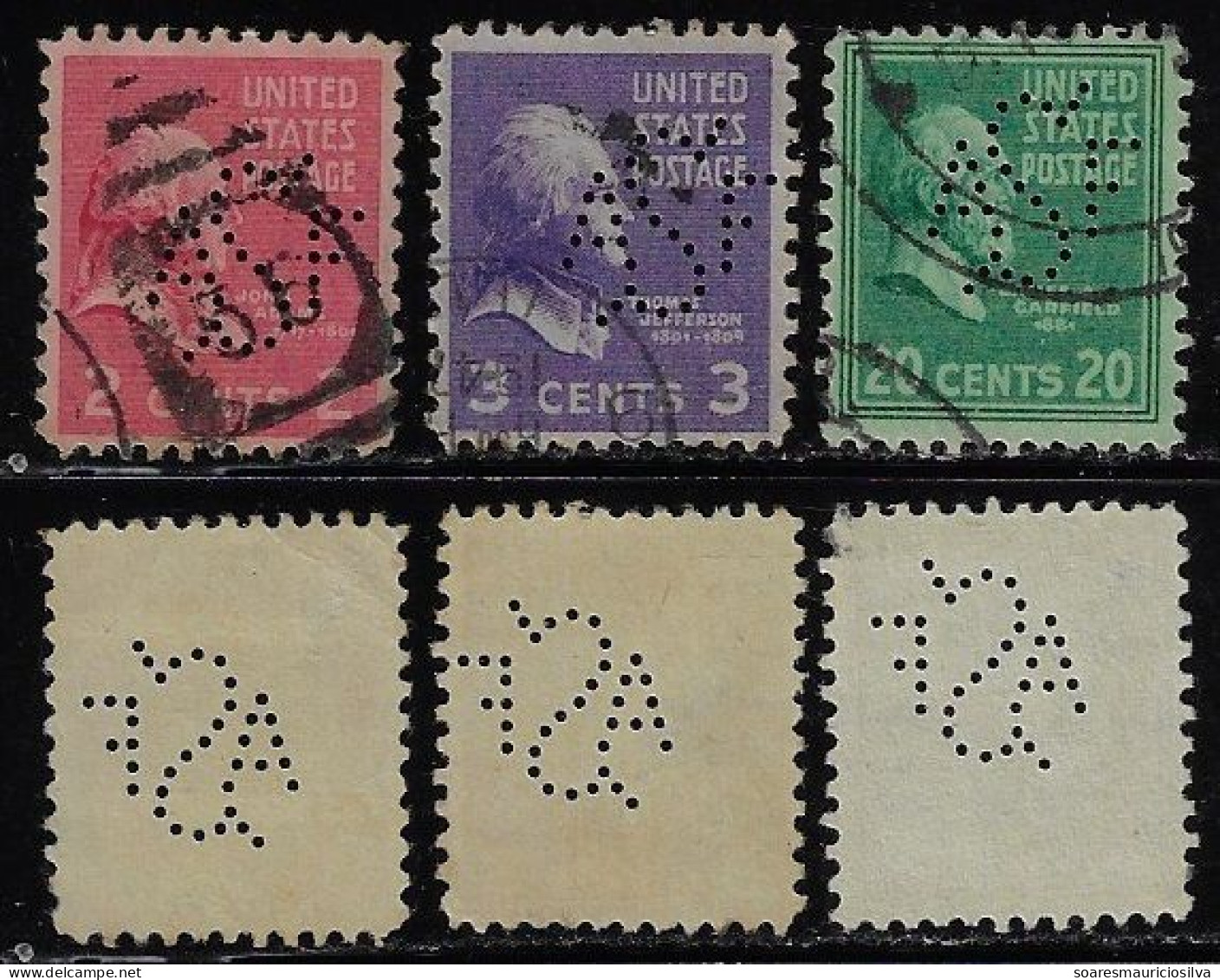 USA United States 1918/1942 3 Stamp With Perfin ASF By American Steel Foundries From Chicago Lochung Perfore - Perfins