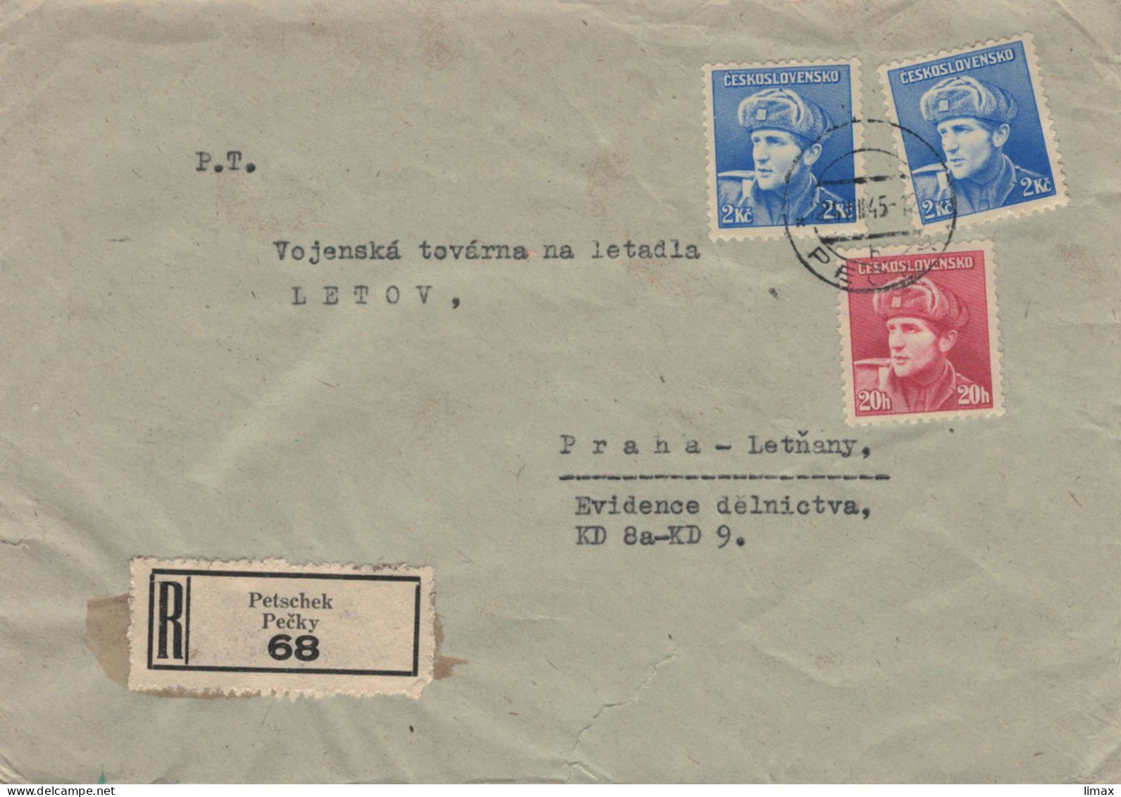 Reko Petschek Pecky 1945 > Praha Letnany Via Cakovice 25.VIII.45 Otakar Jaros Russ. Armee - Vgl. Moses Petschek Judaika - Storia Postale