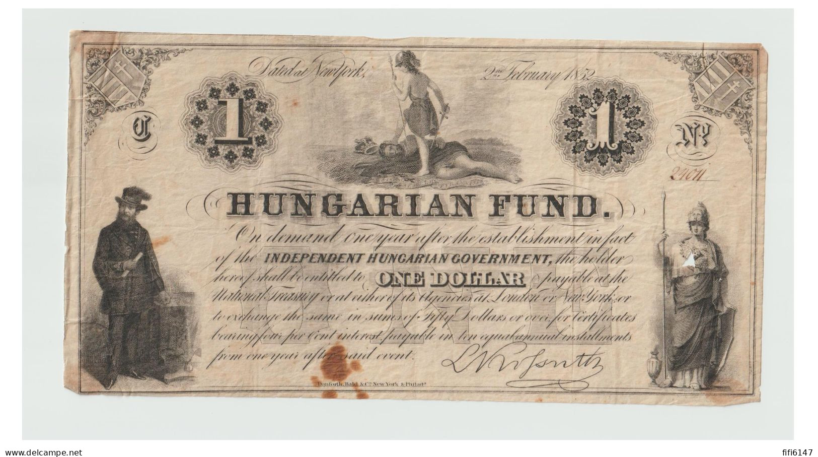 HONGRIE --1852 -- BILLET Au Porteur -- UNIFACE -- --hungarian Fund.-- - Hongrie