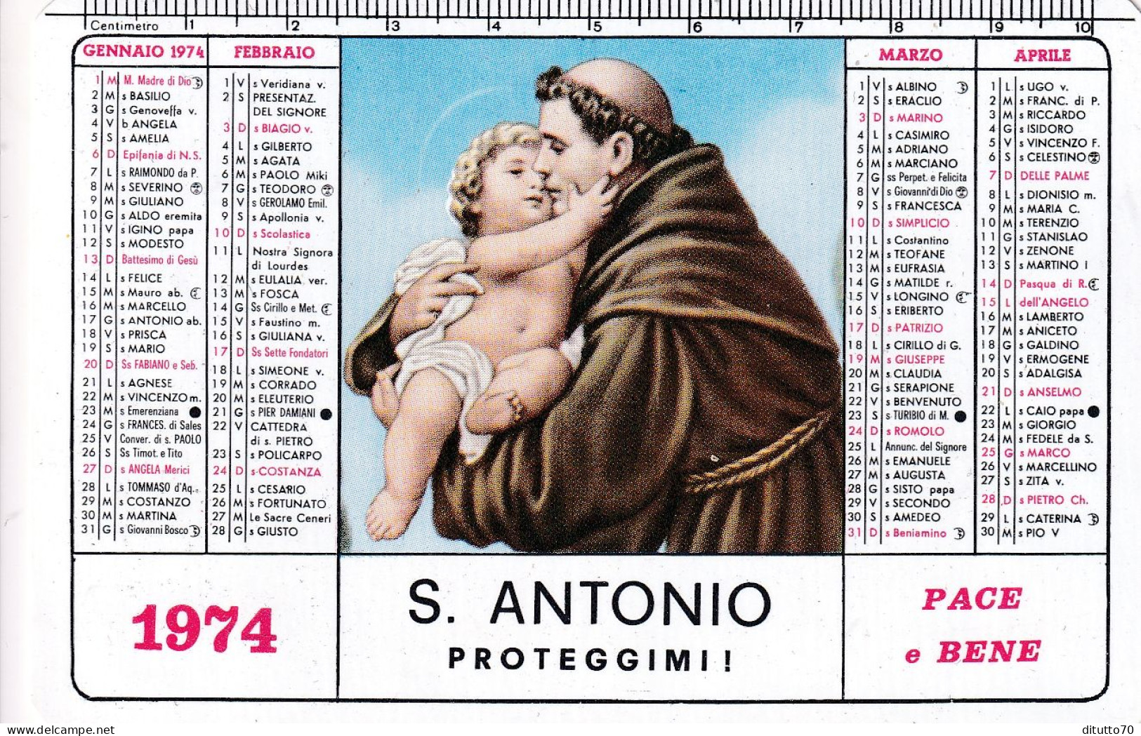 Calendarietto - Opera Antoniana Ricostruzione Sociale - Roma - Anno 1974 - Klein Formaat: 1971-80