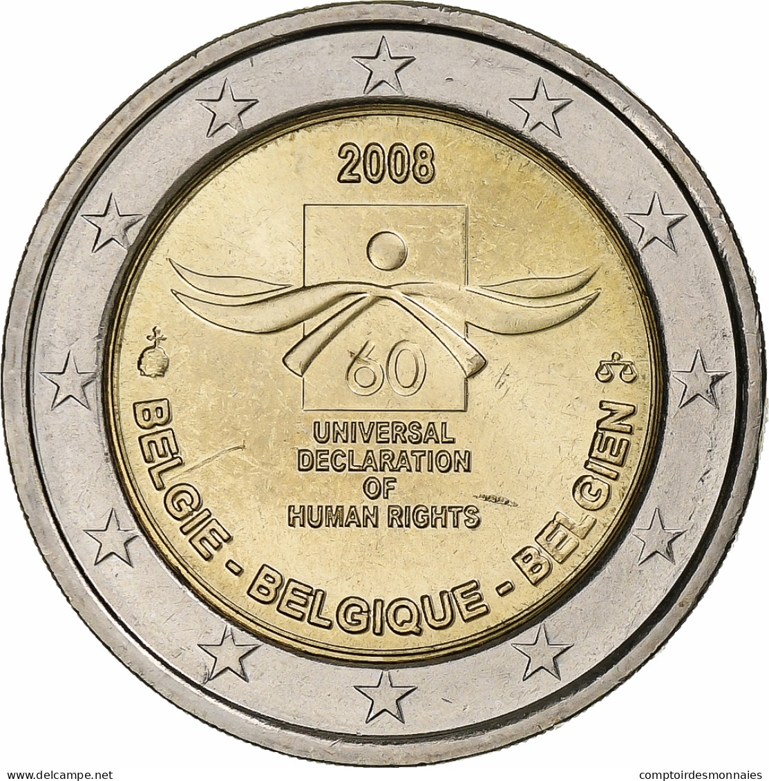 Belgique, Albert II, 2 Euro, Déclaration Des Droits De L'Homme, 2008 - Belgium