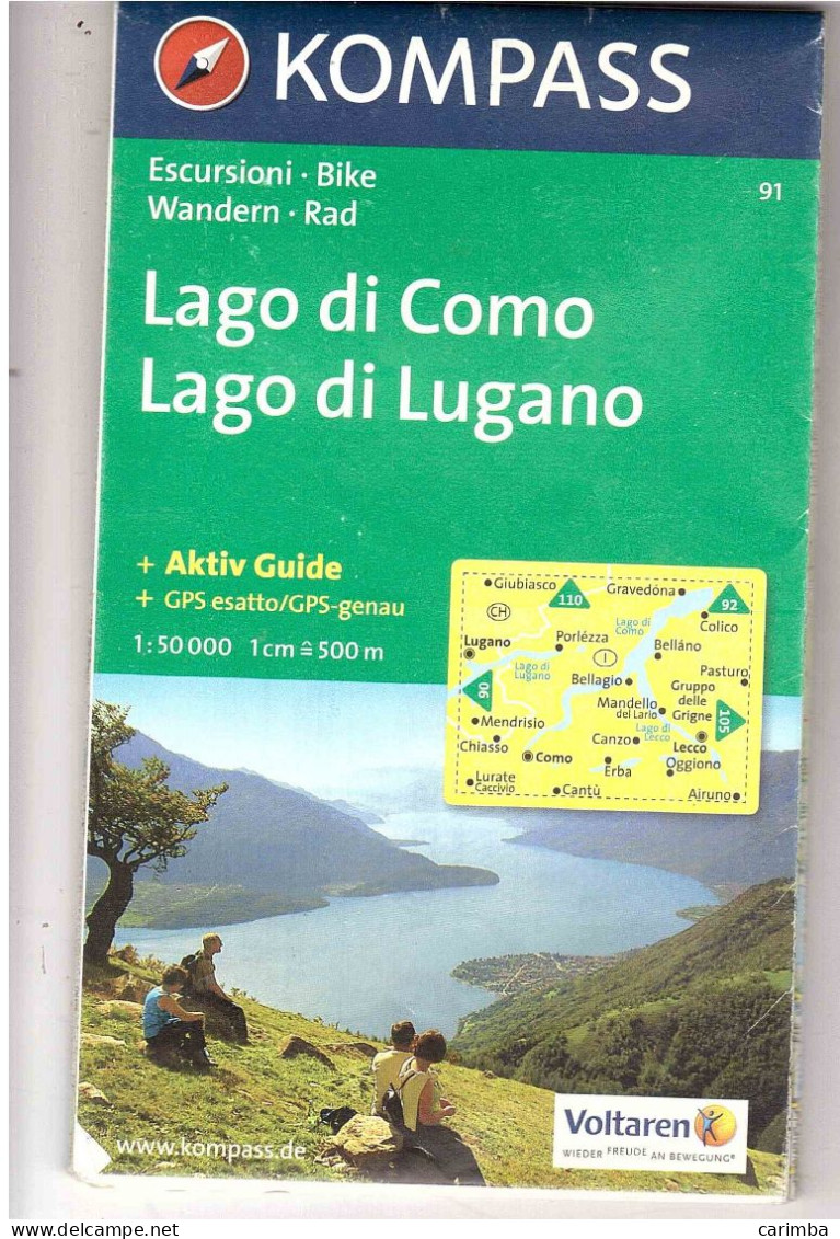 CARTINA KOMPASS LAGO DI COMO LAGO DI LUGANO - Tourisme, Voyages