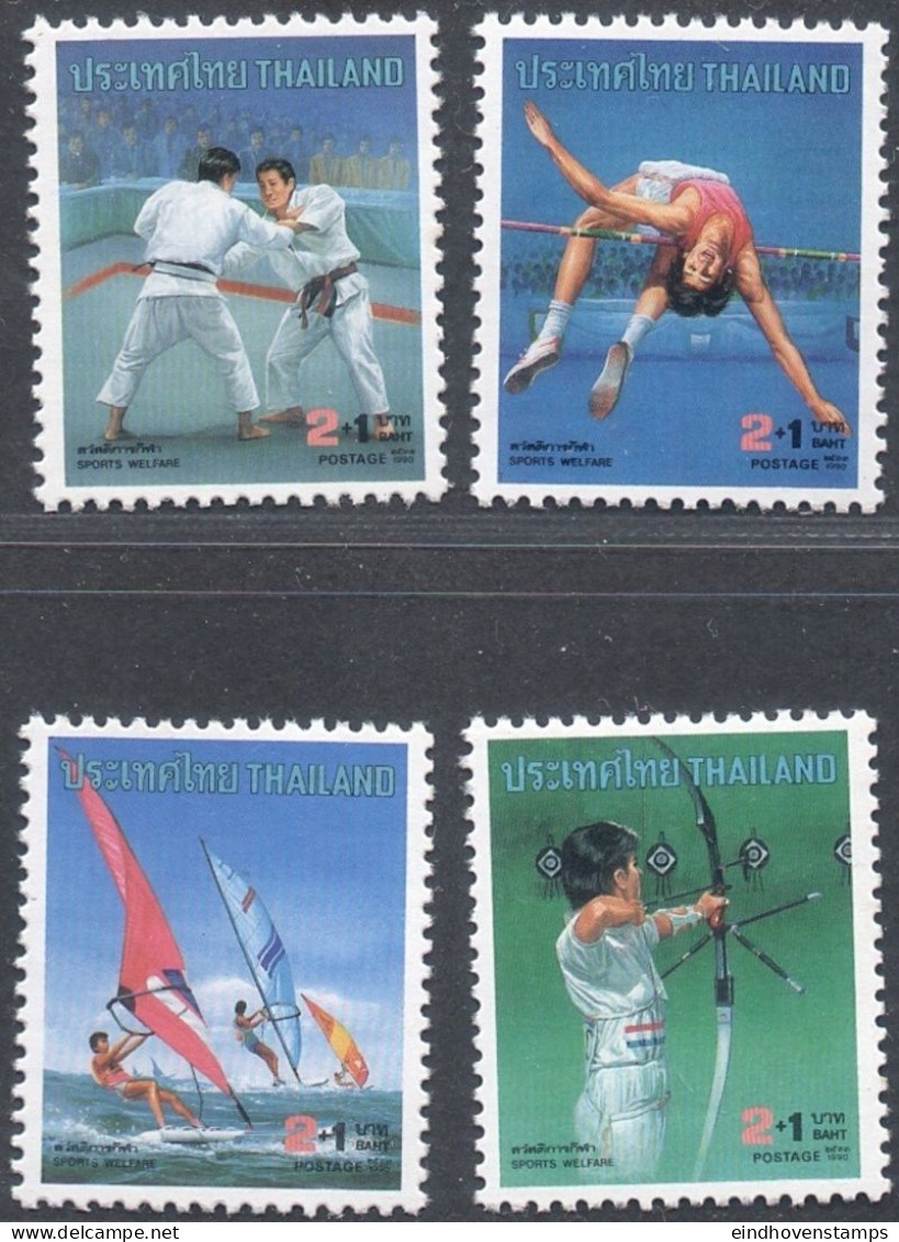 Thailand 1990 Sport 4 Values MNH Judo, Archery, Surfing, High Jump, Tir à L' Arc, Sauter Haut, - Gymnastik