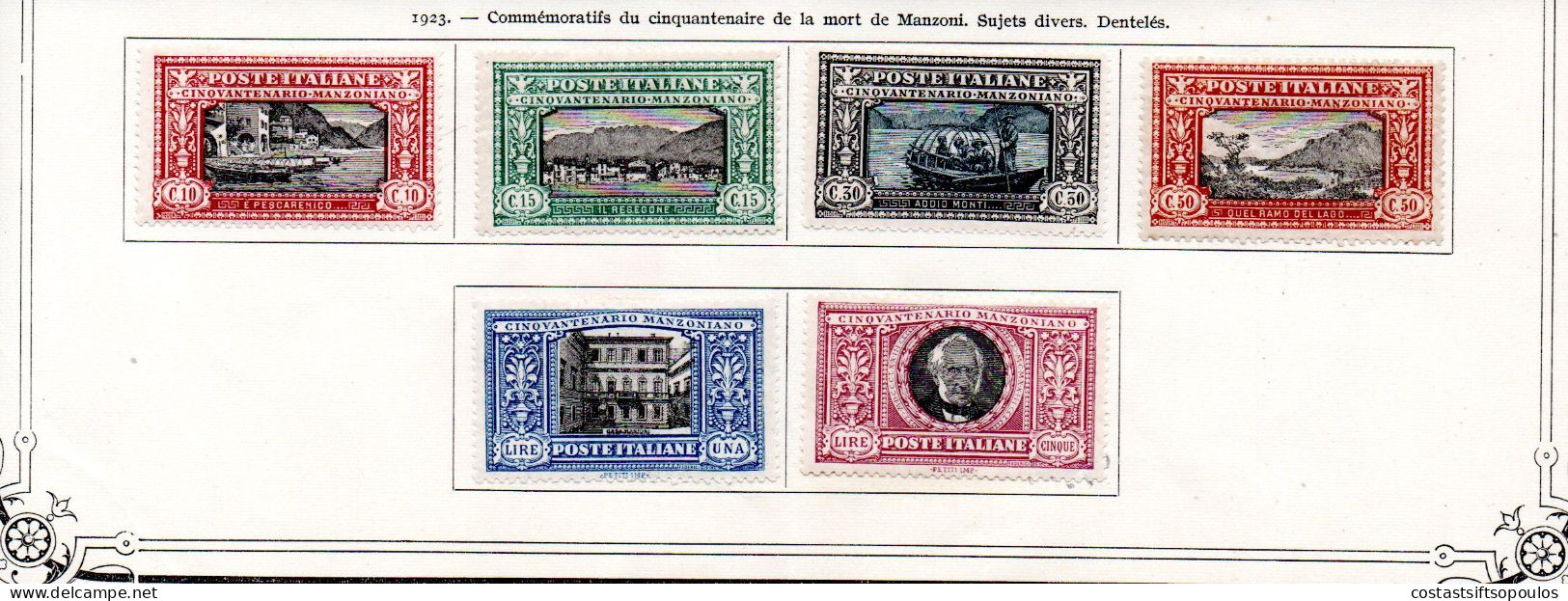 2815. 4/5.ITALY,1923 # 165-170 MANZONI STUCK ON PART ALBUM PAGE. - Nuevos