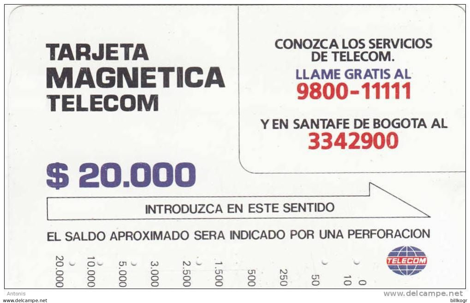 COLOMBIA(Tamura) - Telecom Services($20000), Tirage 10000, Used - Colombia