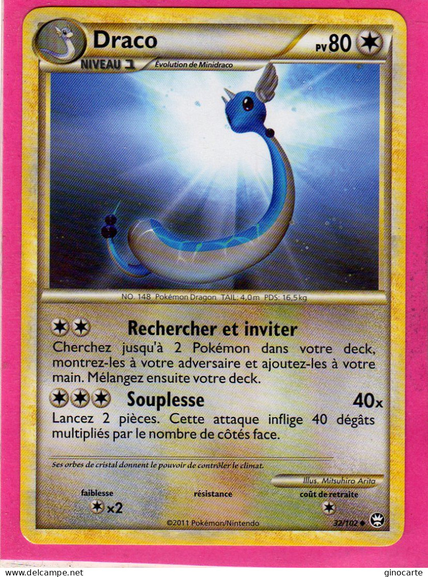 Carte Pokemon Francaise 2011 Heart Gold Triomphe 32/102 Draco 80pv Bon Etat - HeartGold SoulSilver