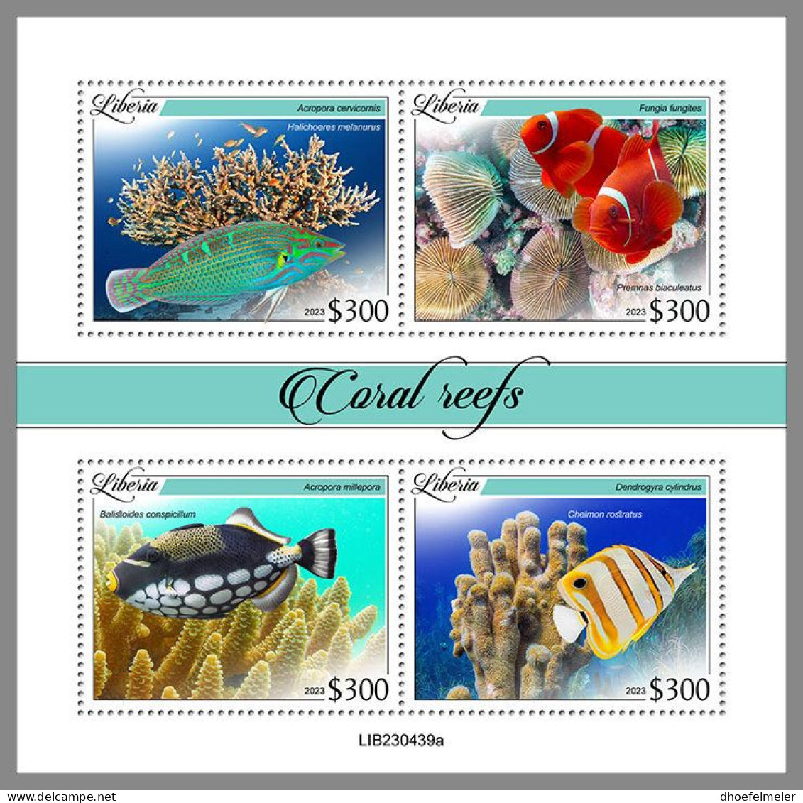 LIBERIA 2023 MNH Coral Reefs Korallenriffe M/S – OFFICIAL ISSUE – DHQ2413 - Osterholz-Schambeck