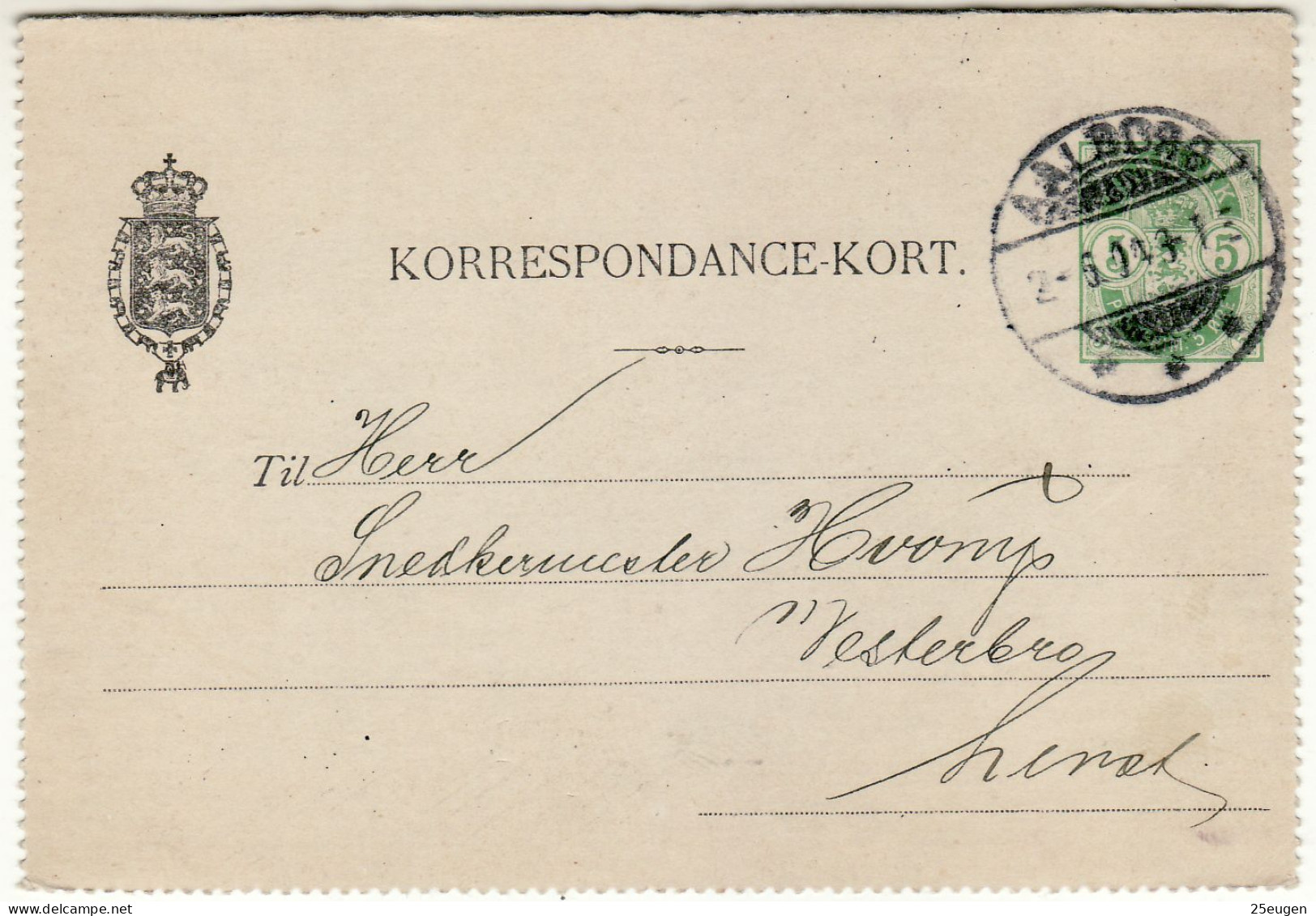 DENMARK 1904 CARD LETTER MiNr K 14 SENT FROM AALBORG - Postal Stationery