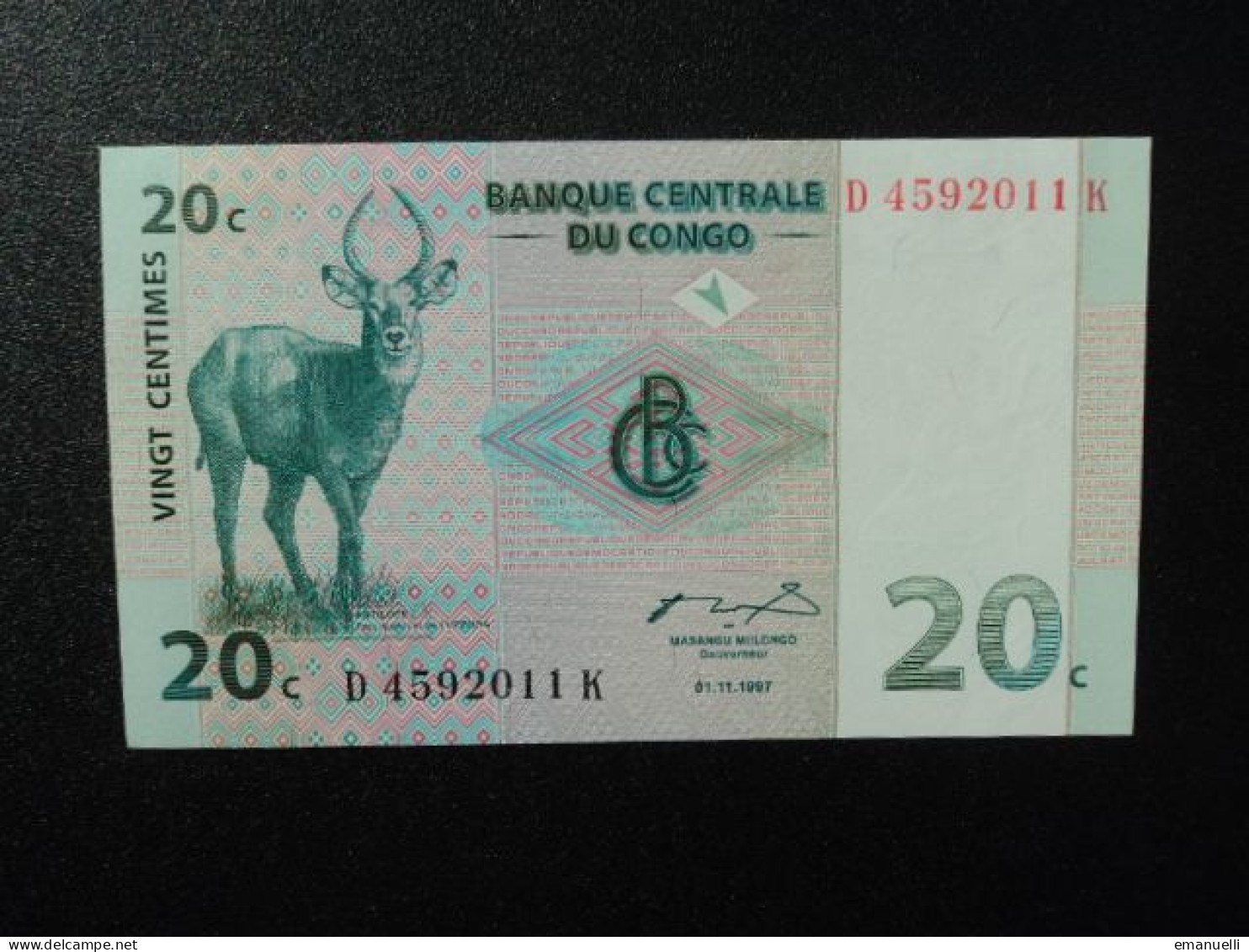 RÉPUBLIQUE DÉMOCRATIQUE DU CONGO : 20 CENTIMES   1.1.1997   P 83a    SPL+ - Democratische Republiek Congo & Zaire