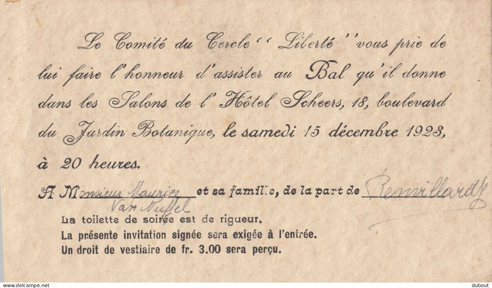 Brussel Comité Du Cercle Liberté: Bal 1923  (W61) - Andere & Zonder Classificatie