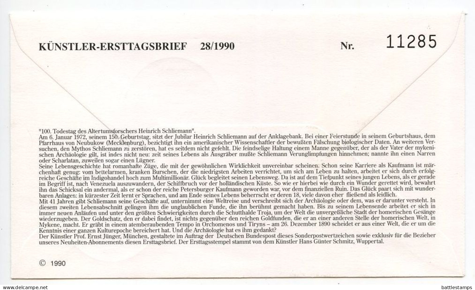 Germany 1990 FDC Scott 1615 Archaeologist Heinrich Schliemann - 1981-1990