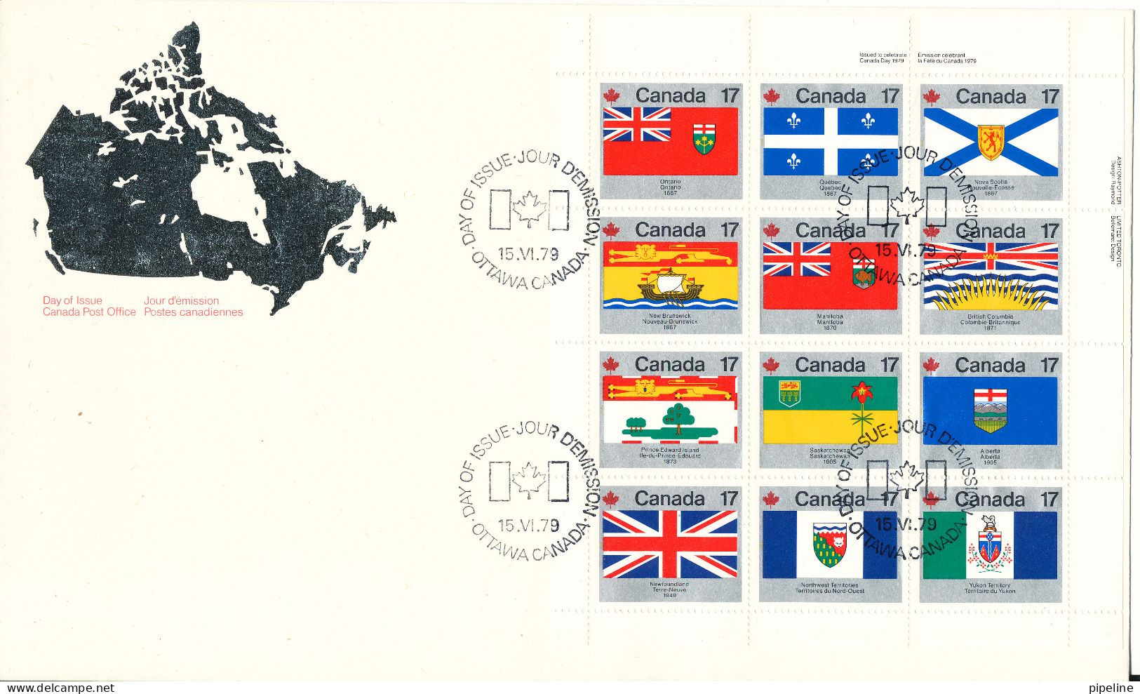 Canada FDC Ottawa 15-6-1979 Canada Souvenir Sheet With 12 Flags With Cachet - 1971-1980