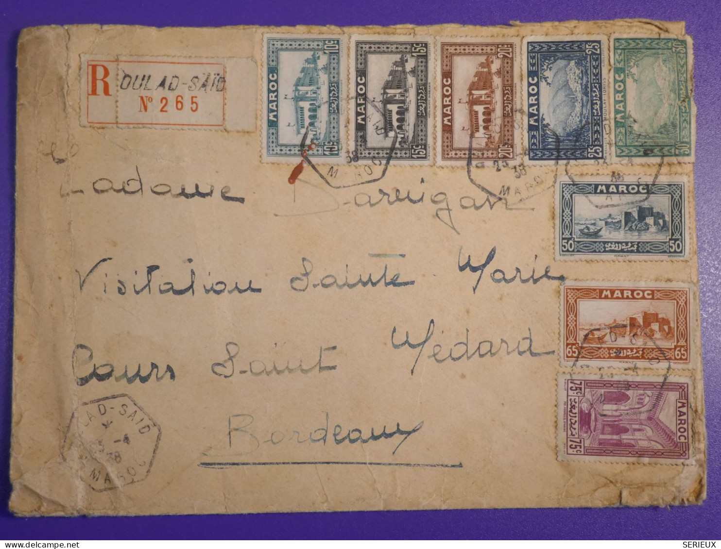 DM20   MAROC BELLE LETTRE RECO   1938 PETIT BUREAU OULAD SAID  +VIGNETTES+AFF.   INTERESSANT+ + - Lettres & Documents