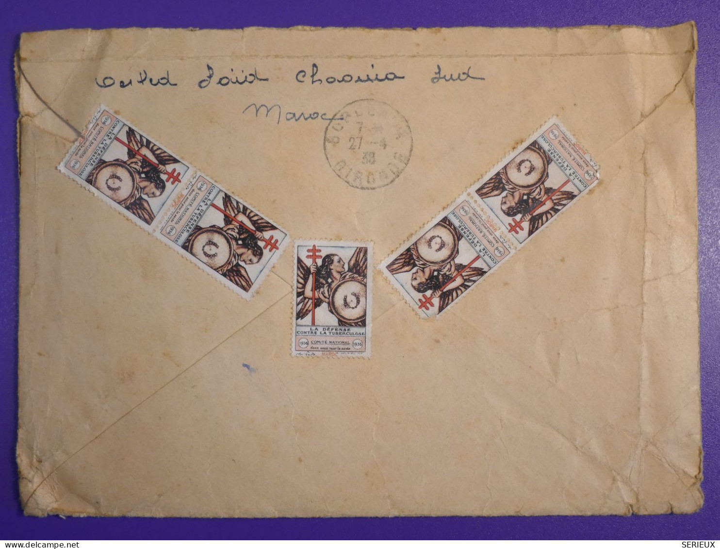 DM20   MAROC BELLE LETTRE RECO   1938 PETIT BUREAU OULAD SAID  +VIGNETTES+AFF.   INTERESSANT+ + - Lettres & Documents