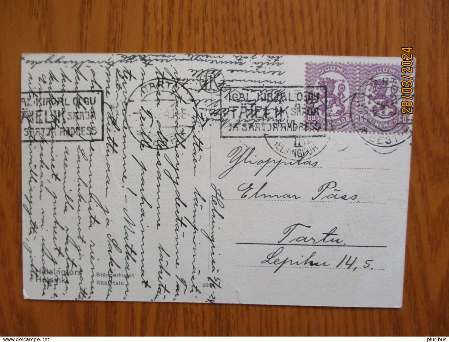 1924 FINLAND TO ESTONIA  ,  HELSINKI TO TARTU  , 19-1 - Other & Unclassified