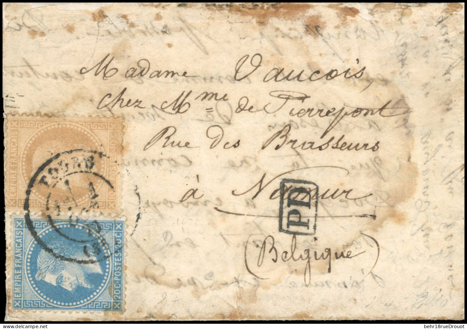 Obl. 28 + 29 - Pli Confié Du ETATS UNIS. 10c. + 20c. Lauré Obl. S/lettre Manuscrite Du 27 Septembre 1870 Frappée Du CàD  - Krieg 1870