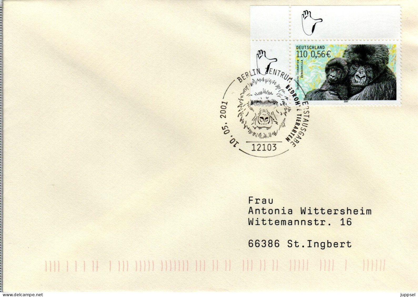 GERMANY   FDC,  Gorilla With Baby     /     ALLEMAGNE  Lettre De Première Jour,  Gorille Avec Bébé    1999 - Affen