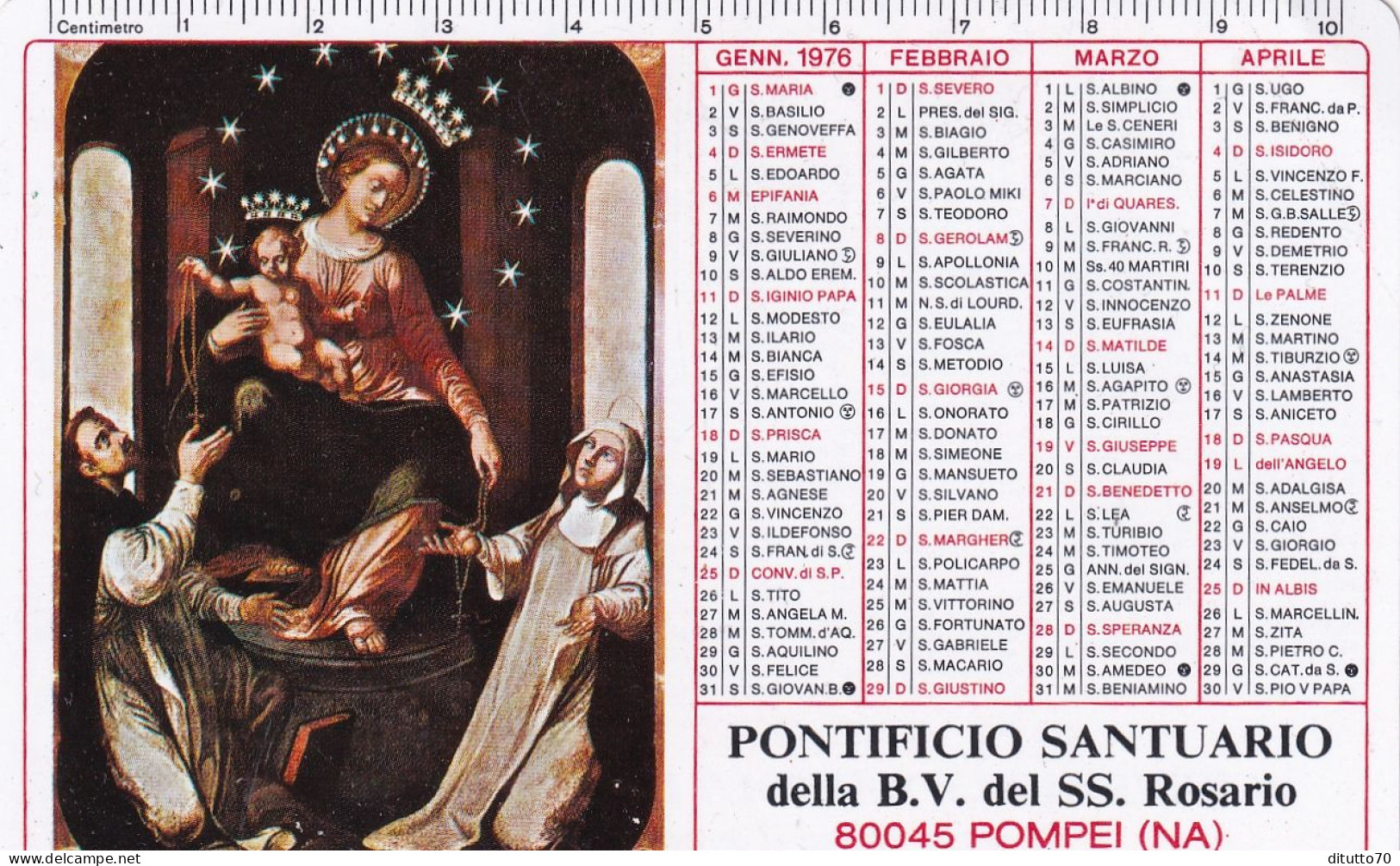 Calendarietto - Pontificio Santuario Della B.v. Del Ss.rosario - Pompei - Napoli - Anno 1976 - Klein Formaat: 1971-80