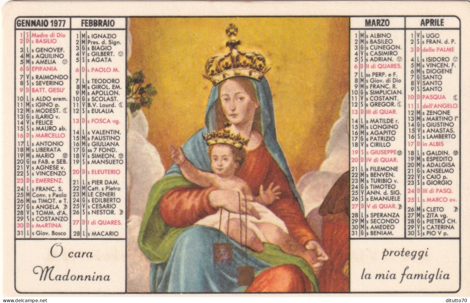 Calendarietto - Santuario Della Madonnina - Capannori - Lucca - Anno 19757 - Klein Formaat: 1971-80