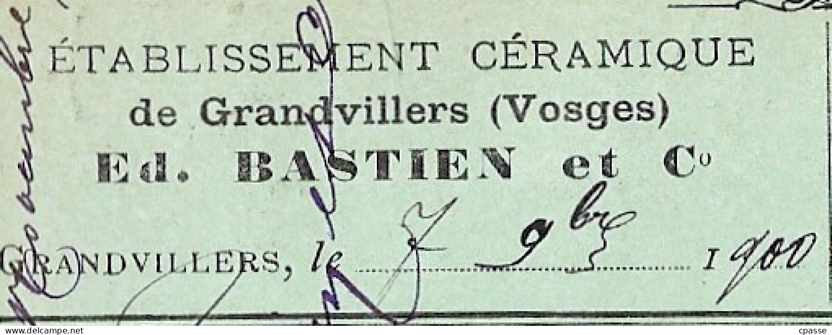 1900 CPA Commerciale 88 GRANDVILLERS Vosges - Etablissement Céramique Ed. BASTIEN & Cie - Darney