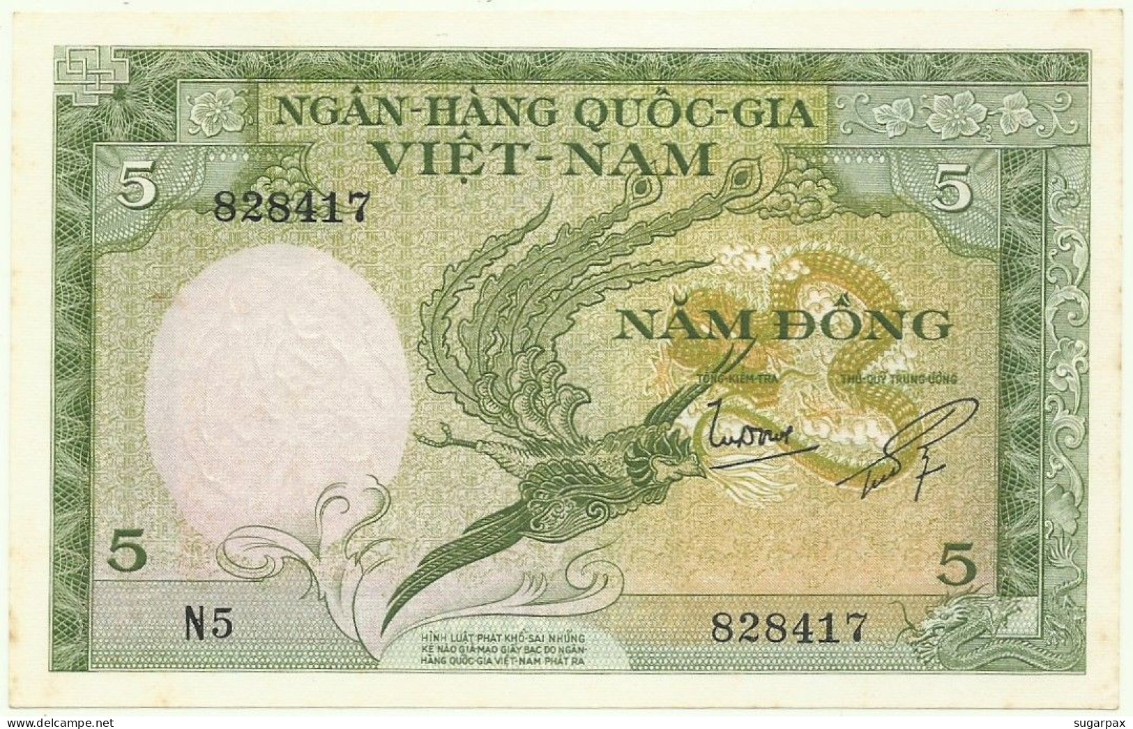 SOUTH VIET NAM - 5 DONG - ND ( 1955 ) - P 2 - AUnc. - SÉRIE N 5 - Bird - VIETNAM - Viêt-Nam