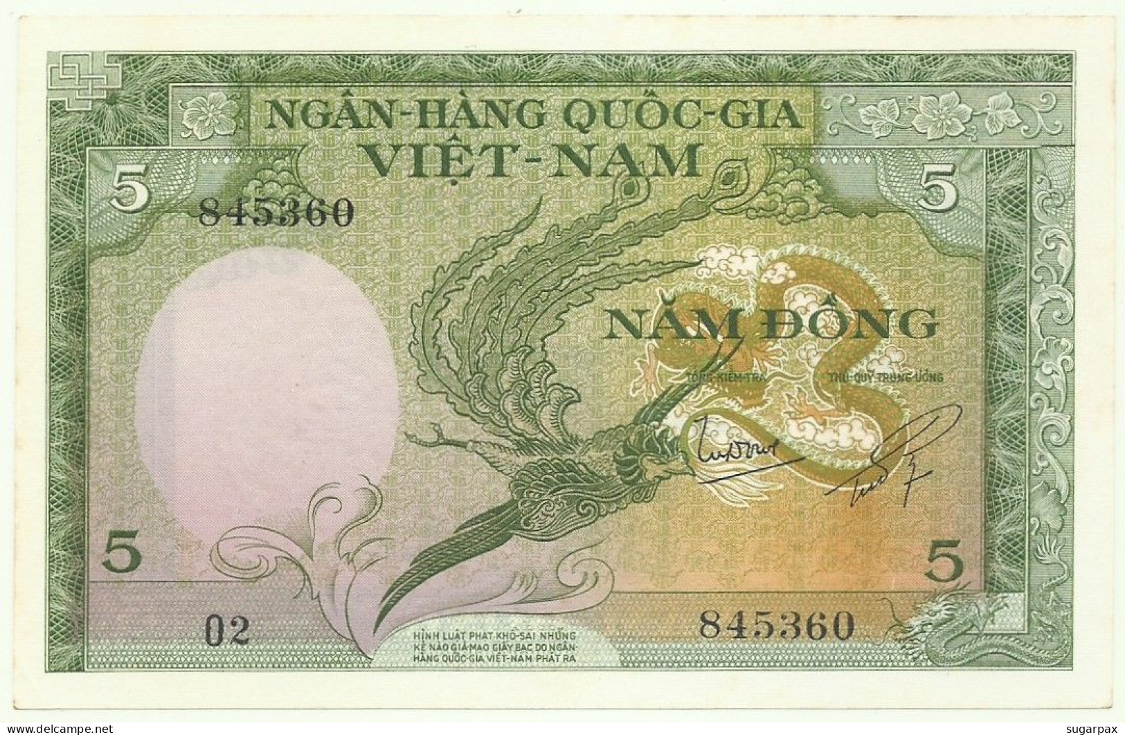 SOUTH VIET NAM - 5 DONG - ND ( 1955 ) - P 2 - AUnc. - SÉRIE O 2 - Bird - VIETNAM - Vietnam