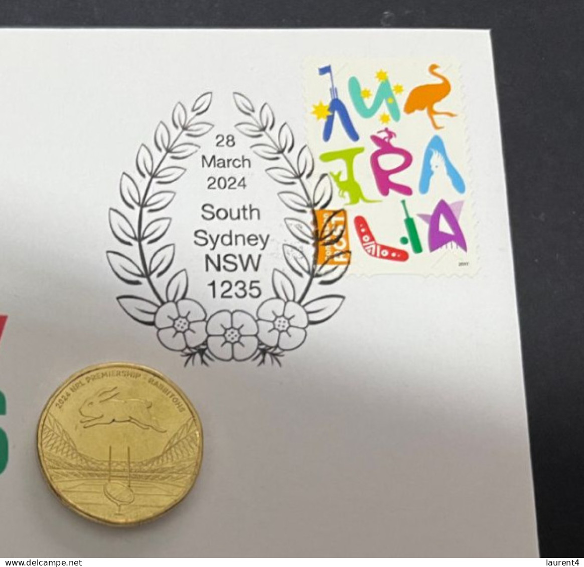 29-3-2024 (4 Y 23) Australian New $ 1.00 Coin (NRL South Sydney Rabbitohs) Released 28-3-2024 (1 X Coin On Cover) - Dollar