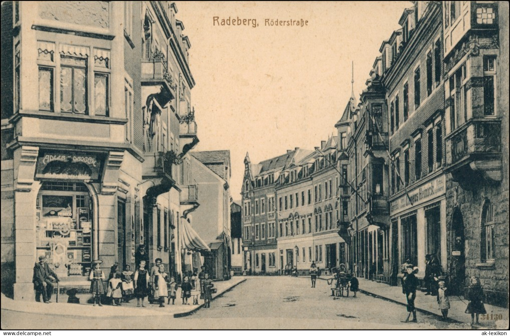 Ansichtskarte Radeberg Röderstraße, Geschäfte Gasthaus 1912 - Radeberg