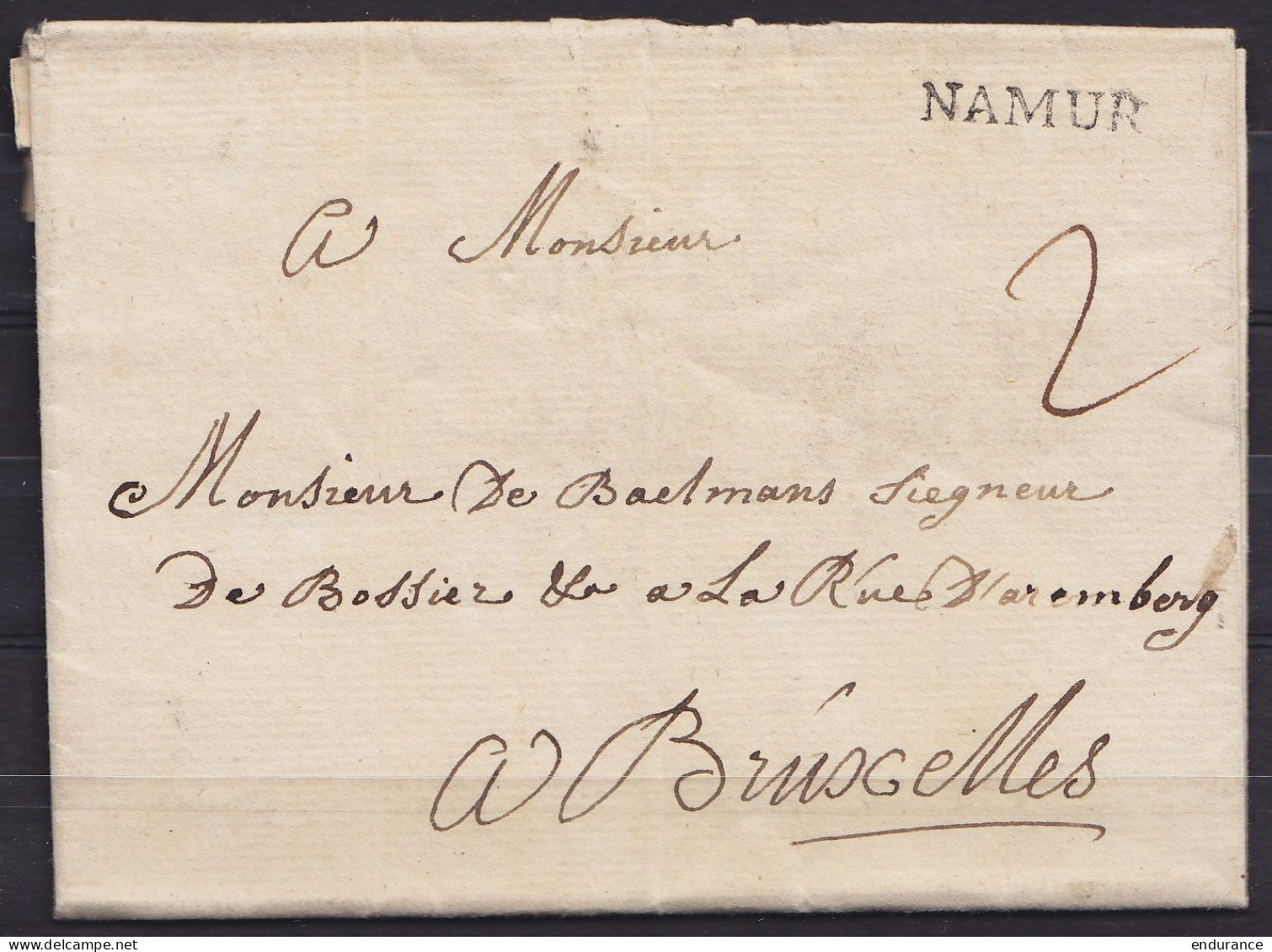 L. Datée 25 Août 1774 De ? (voir Scan) Pour BRUXELLES - Petite Griffe "NAMUR" - Port "2" - 1714-1794 (Austrian Netherlands)