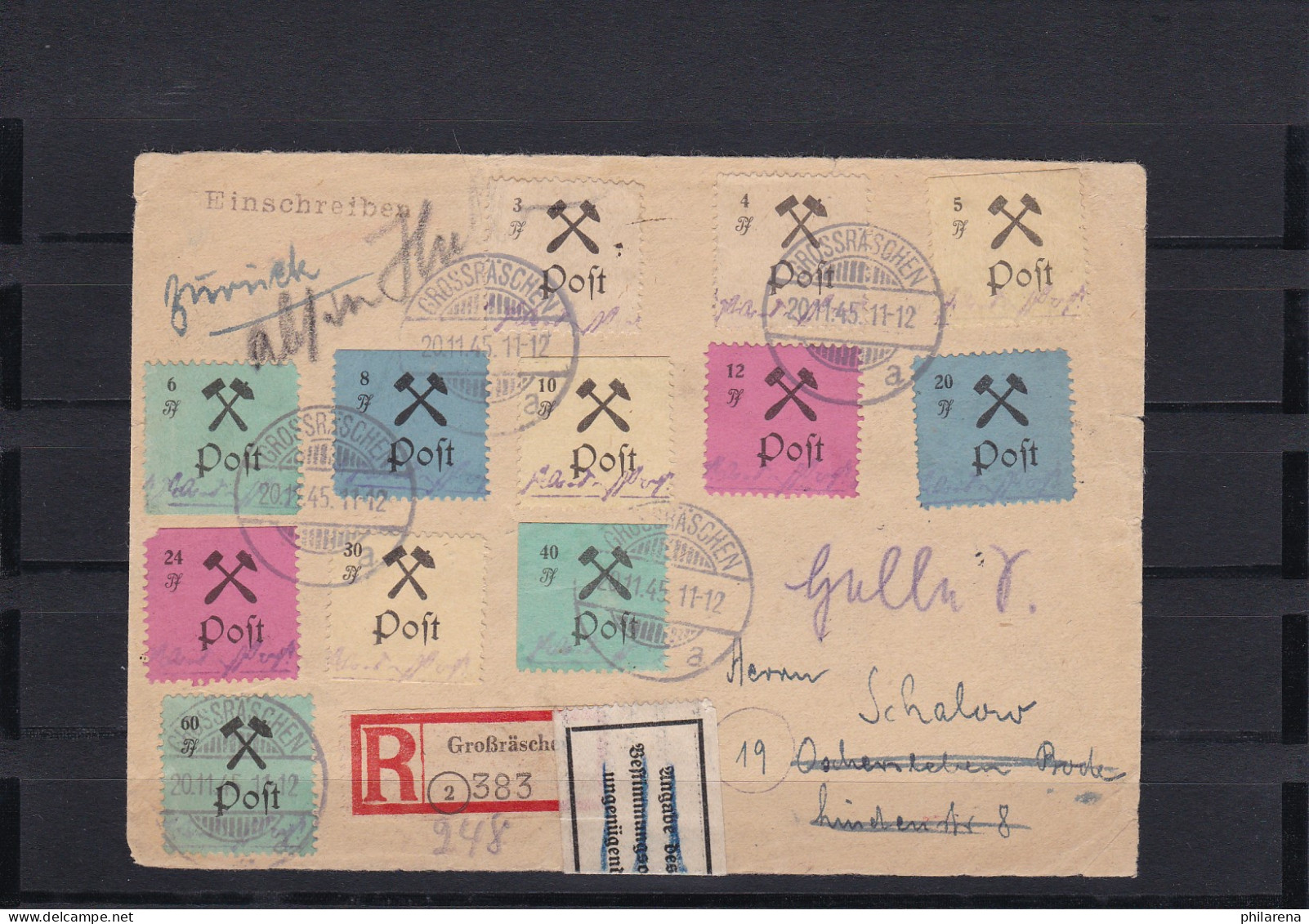 Grossräschen: MiNr. 13-24 Auf R-Brief, Oft Type III - Covers & Documents